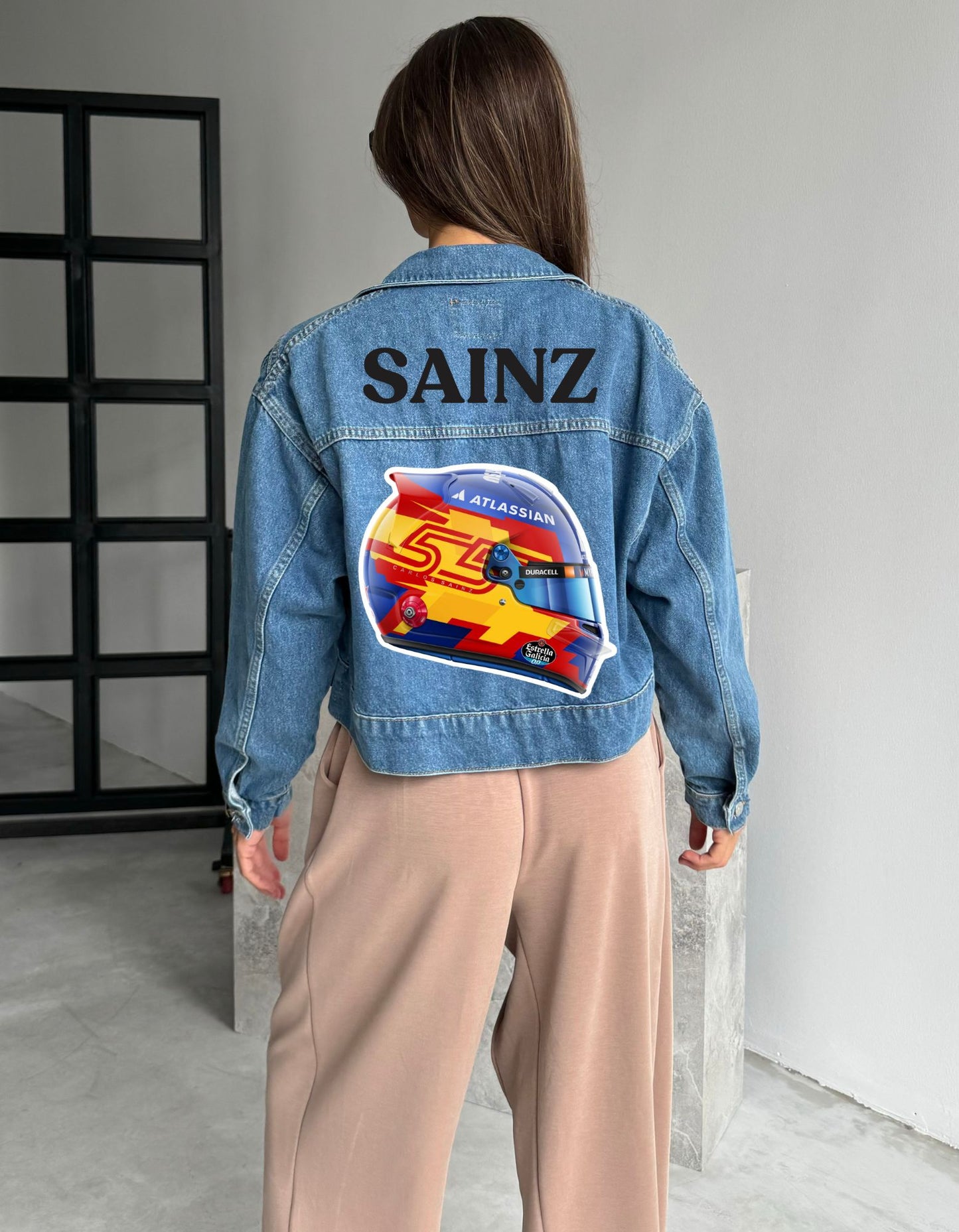Custom Cropped Oversized Džínová bunda inspirovaná F1