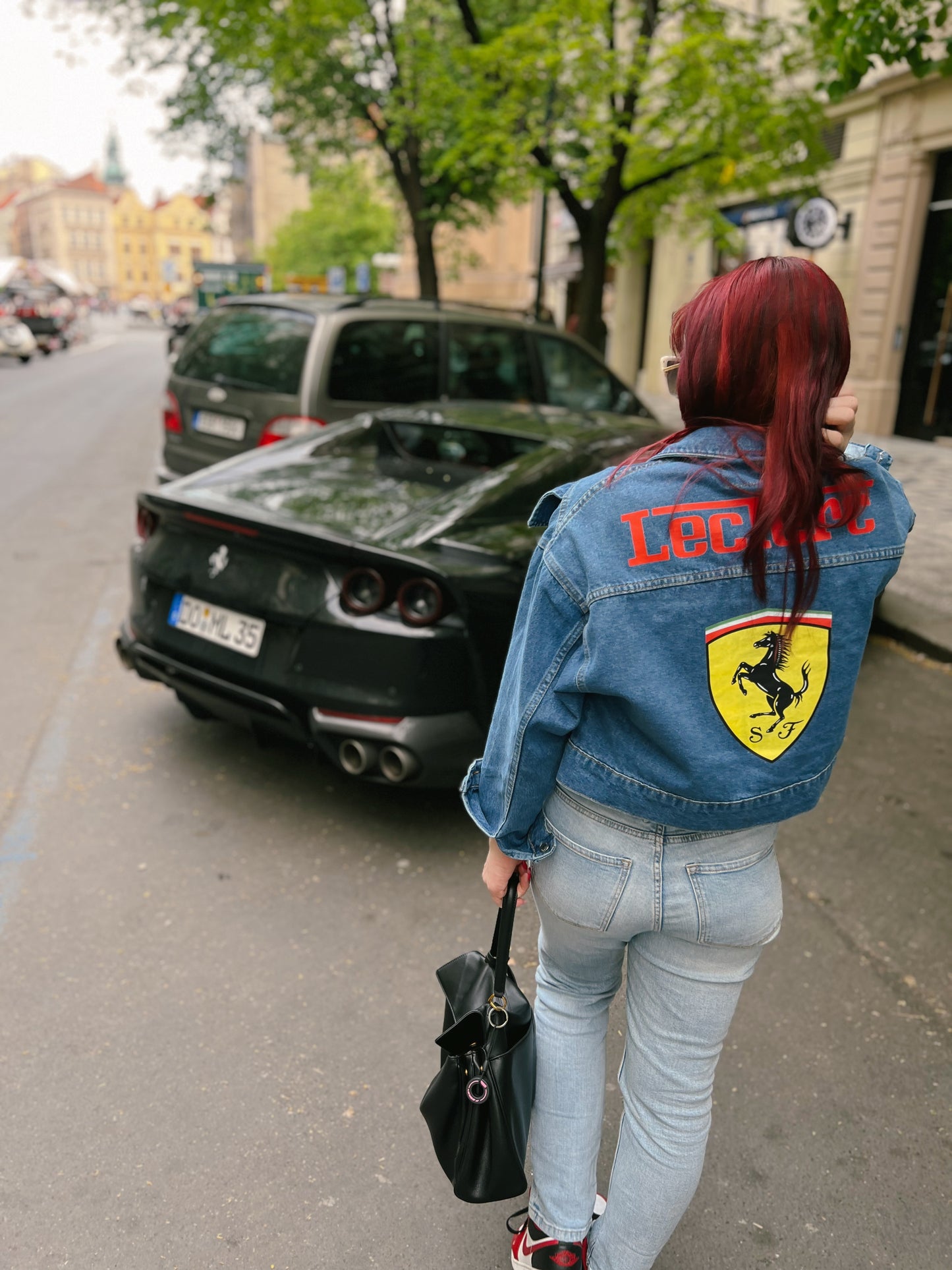 Custom Cropped Oversized Džínová bunda inspirovaná F1
