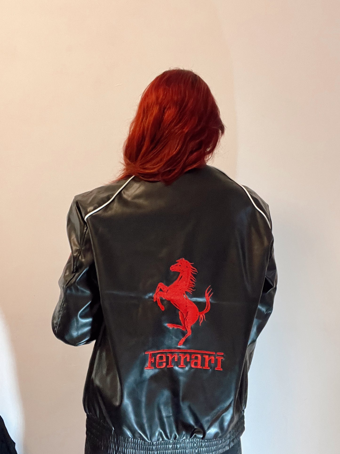 Vintage Ferrari Embroidered Faux Leather Jacket