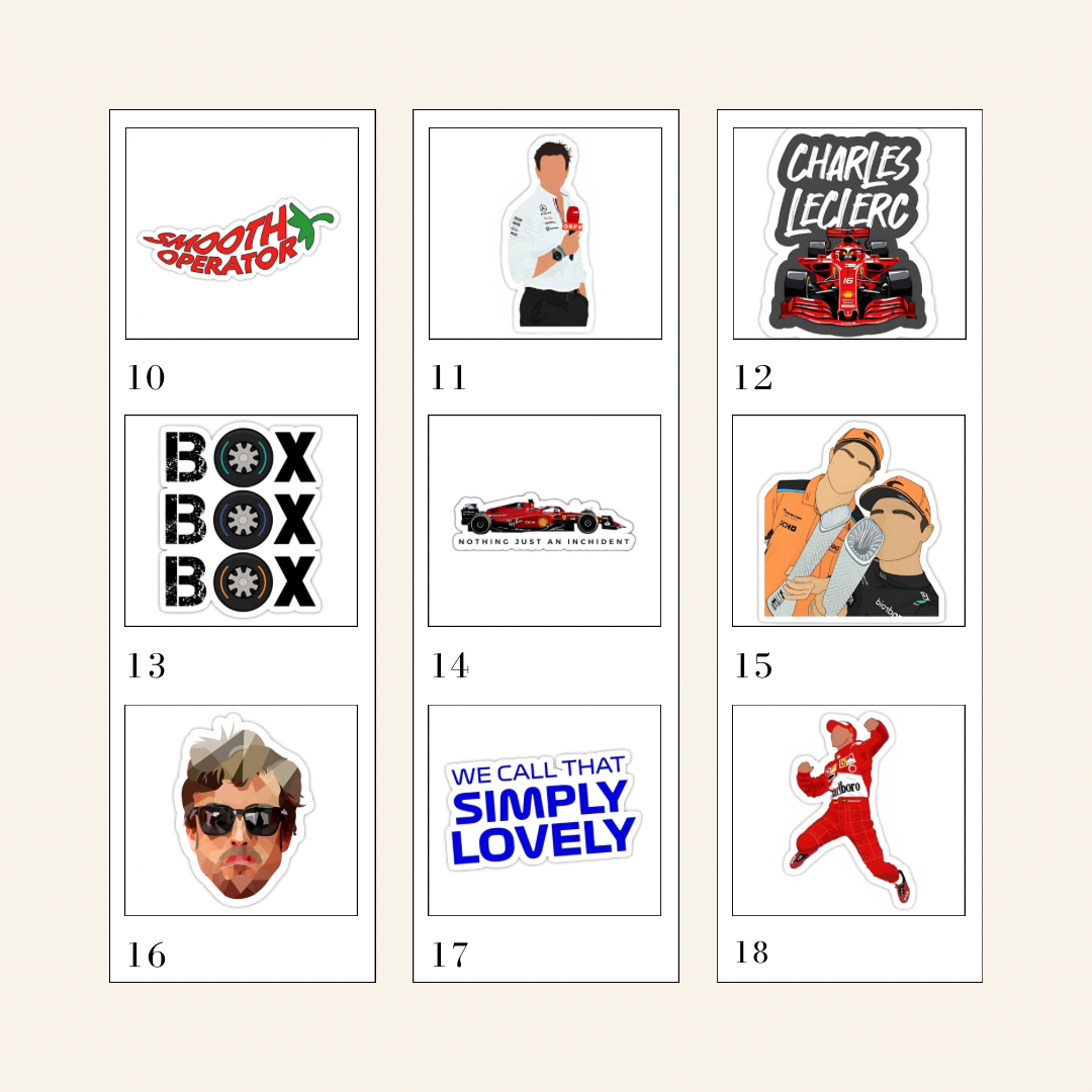 F1 Sticker Pack – Choose 5 Stickers
