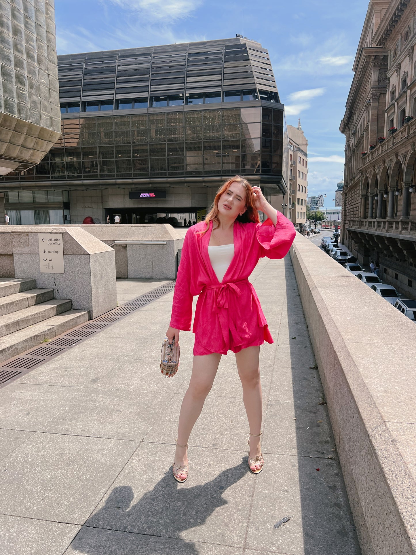 Fuchsia Jacquard Kimono & Shorts Set