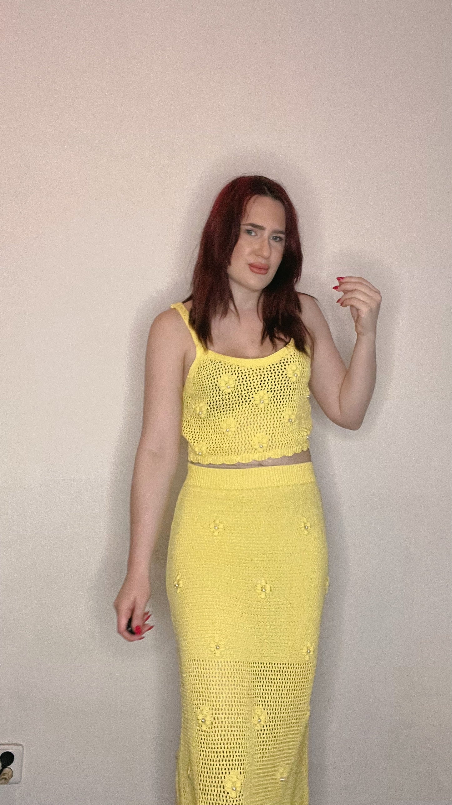Pearl & Flower Yellow Knitwear Set