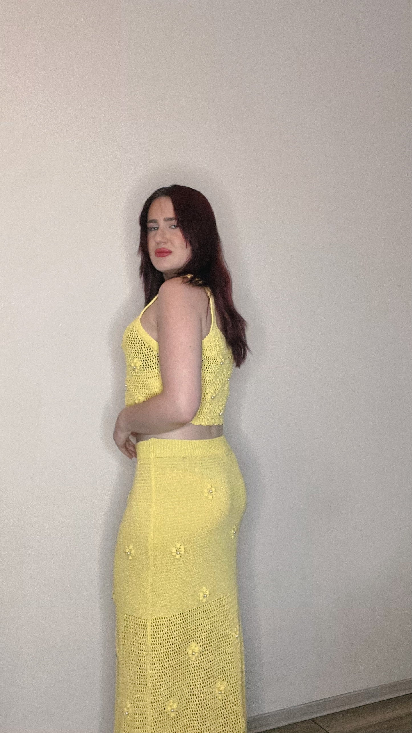 Pearl & Flower Yellow Knitwear Set