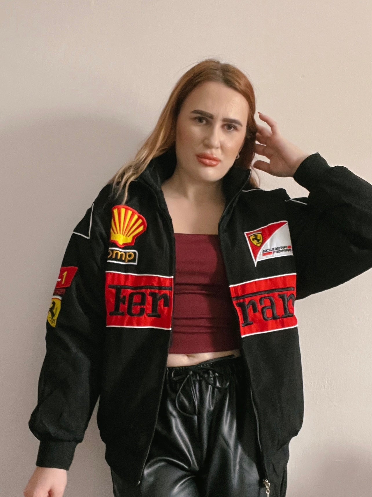 Black Vintage Ferrari Bomber Jacket