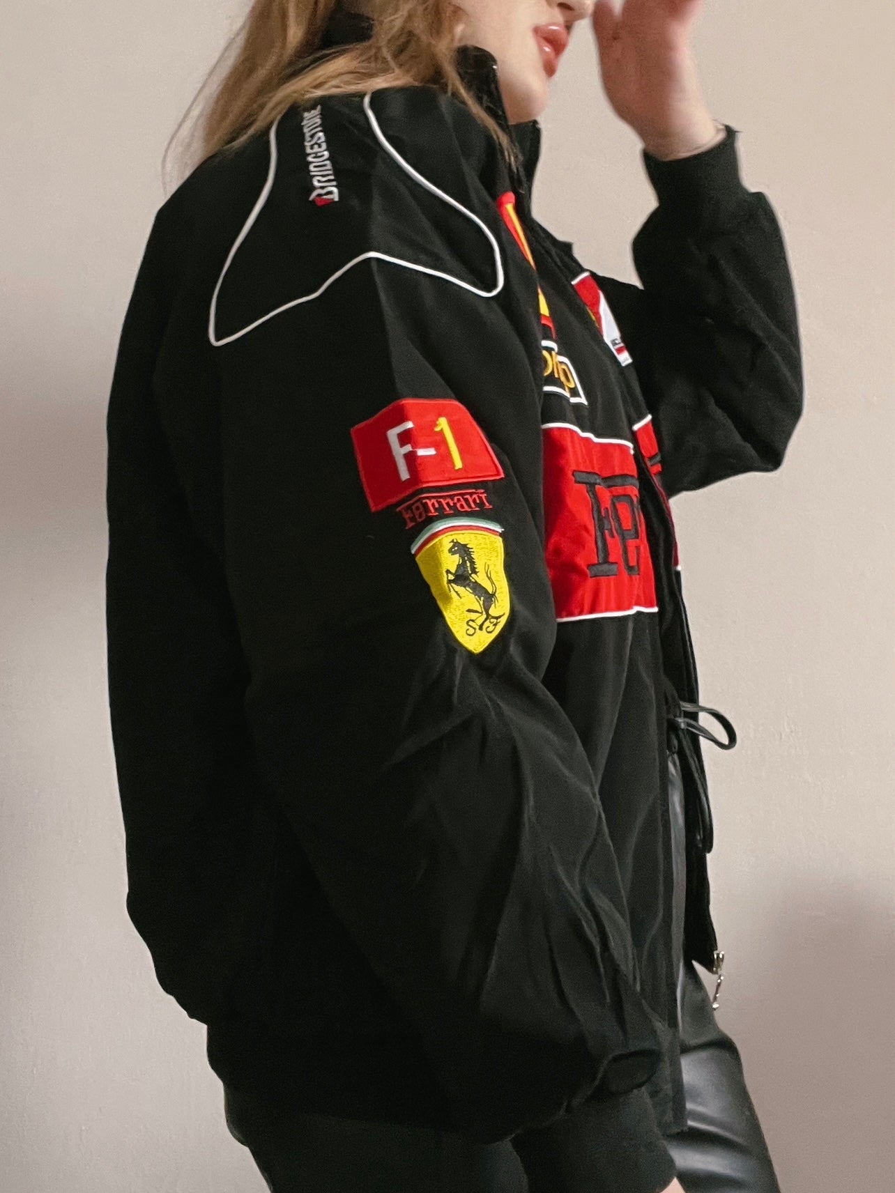 Black Vintage Ferrari Bomber Jacket