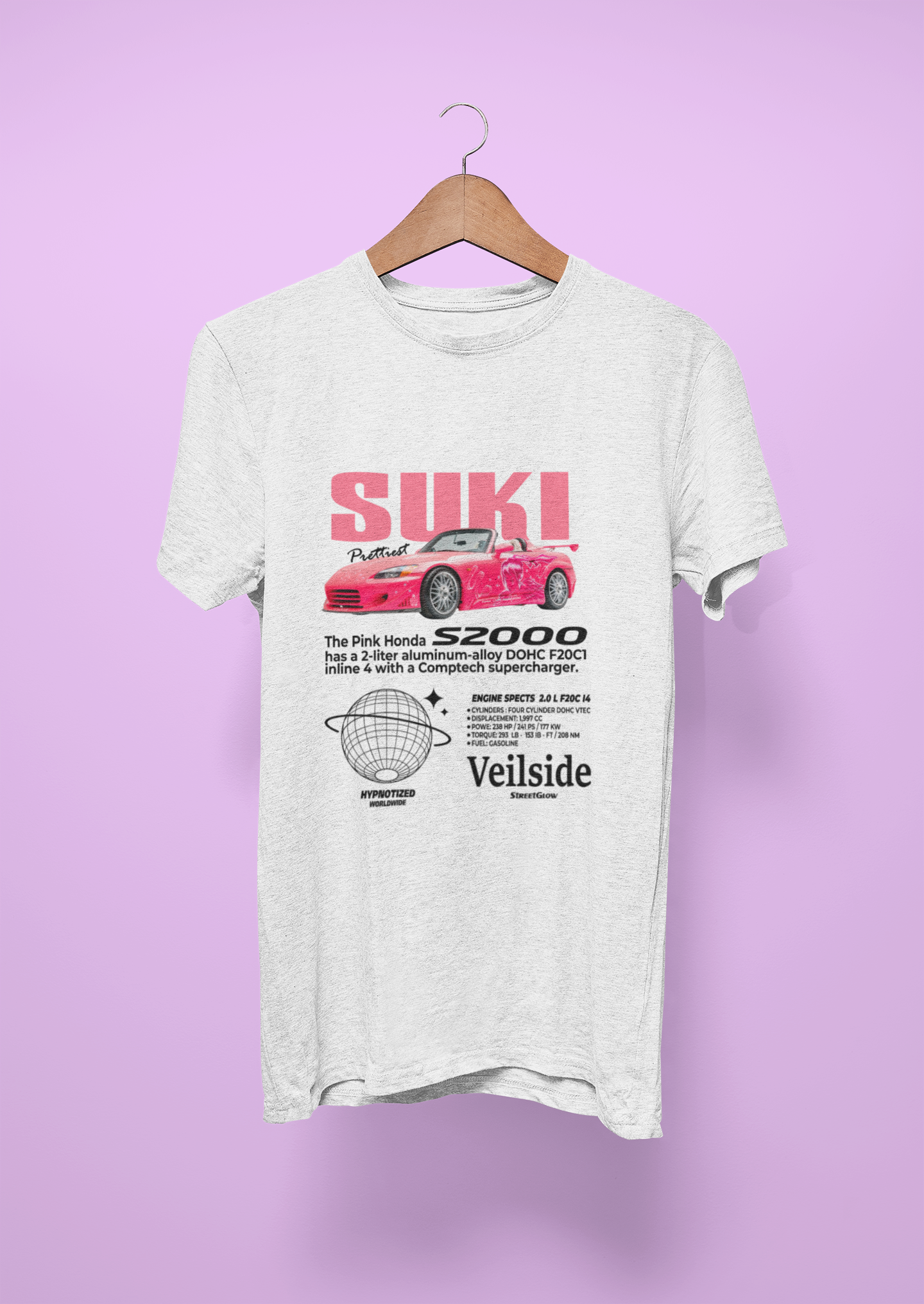 Suki Pink Honda S2000 Tee – Vintage JDM Aesthetic Shirt | Fast & Furious Inspired Car Girl Graphic T-shirt | Y2K Streetwear