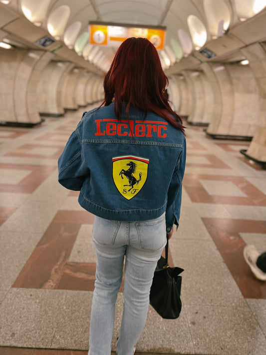 Custom Cropped Oversized Džínová bunda inspirovaná F1