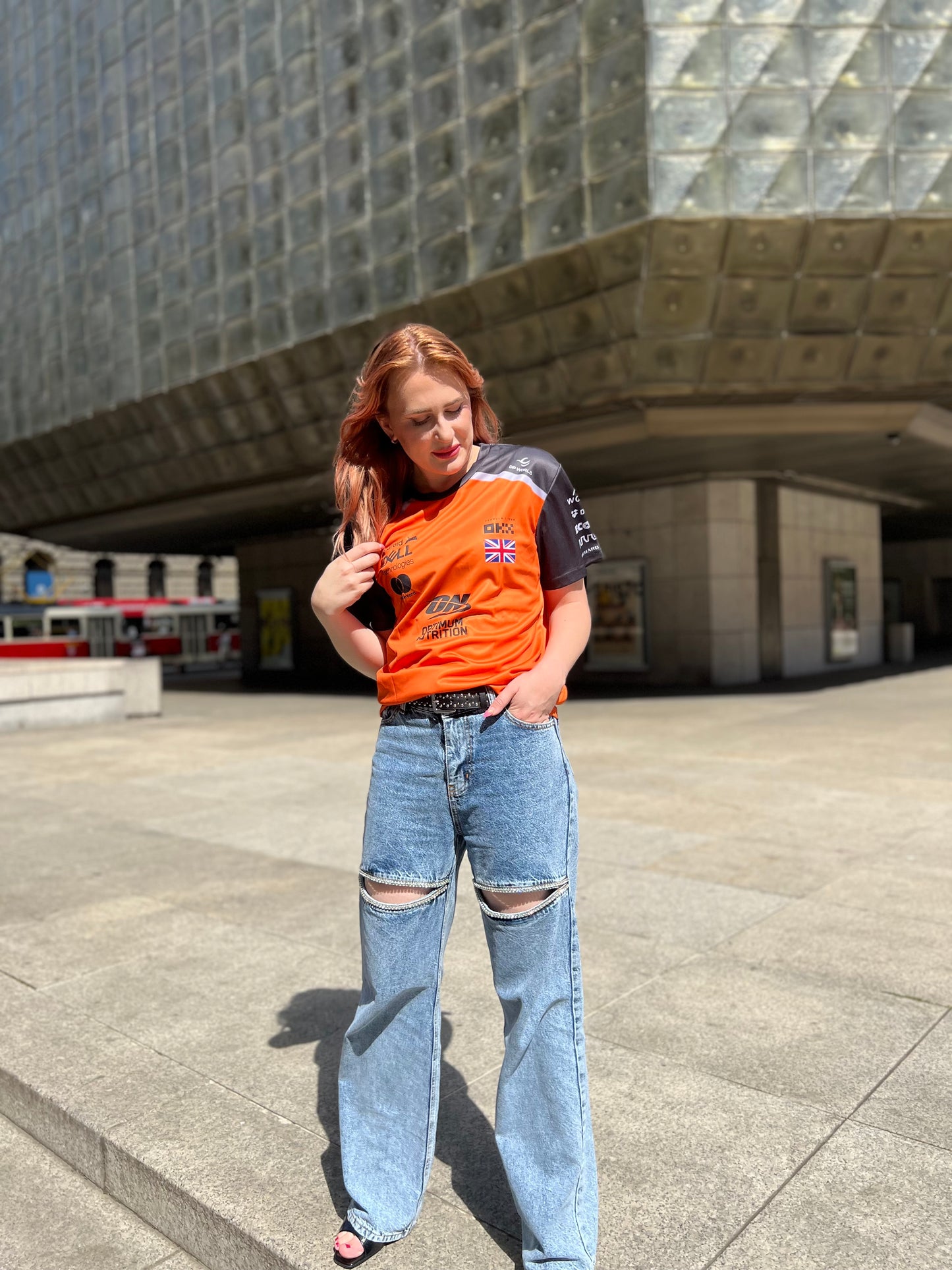 Crystal-embellished straight jeans