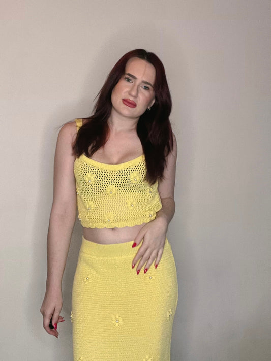 Pearl & Flower Yellow Knitwear Set