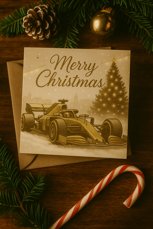 Luxury F1 Christmas Card – Golden Formula Car