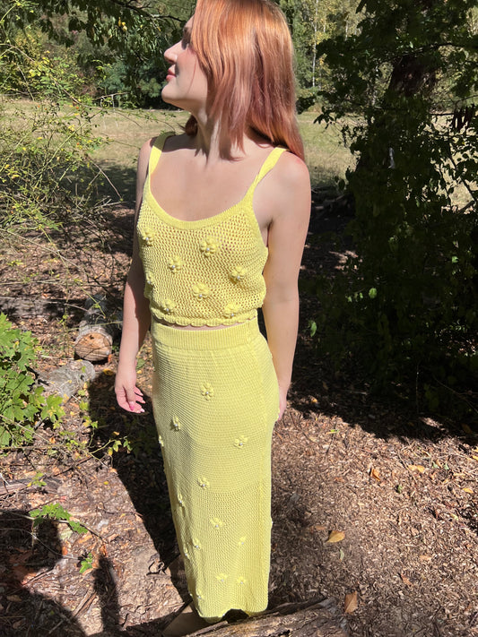 Pearl & Flower Yellow Knitwear Set