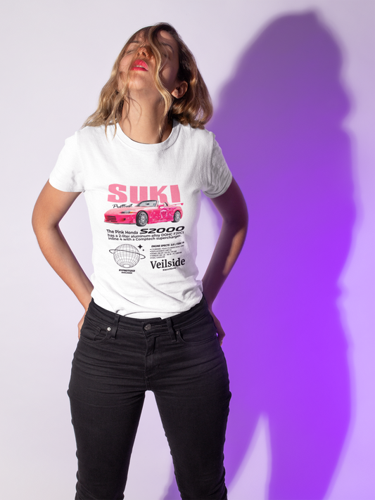 Suki Pink Honda S2000 Tee – Vintage JDM Aesthetic Shirt | Fast & Furious Inspired Car Girl Graphic T-shirt | Y2K Streetwear